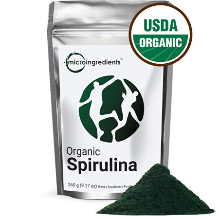 Micro Ingredients USDA Organic Spirulina Powder - Best Superfood Rich Vitamins & Minerals (260 grams / 9.17 oz)
