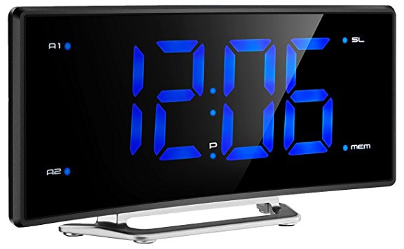 Projection Clock, (New Version) Pictek FM Projection Alarm Clock, 3.5" LED Display Curved-Screen Digital FM Clock Radio with Dual Alarms, 12/24 Hour, USB Charging, Battery Backup