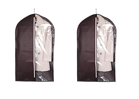 ITIDY Garment-Bags, Suit Covers, Breathable Clothing Storage Bags, Lightweight Coat Covers for Closet & Travel, Chocolate Colour with Practical Clear Window,Pack of 2
