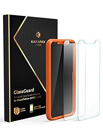 Anker KARAPAX iPhone X Screen Protector GlassGuard for iPhone X / 10 (2017) with DoubleDefence Technology and Tempered Glass [2 PACK]