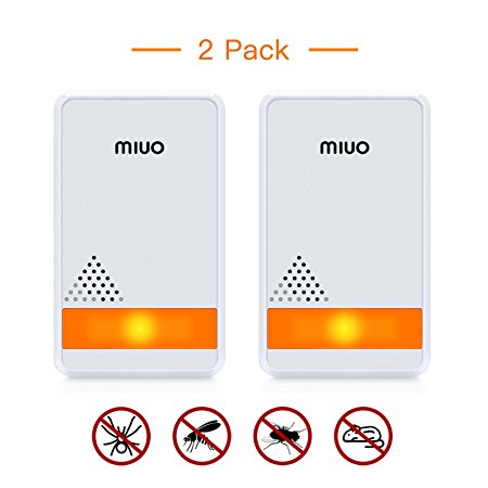 MIUO 2-pack Ultrasonic Pest Repeller Indoor Non-toxic Safe for Child and Pets 1200 sq.ft Coverage Energy Saving with LED Night Light Plug-In Electronic Ultrasonic Pest Control Repeller for Mice/Insect