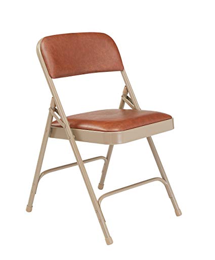 National Public Seating 1200 Series Steel Frame Upholstered Premium Vinyl Seat and Back Folding Chair with Double Brace, 480 lbs Capacity, Honey Brown/Beige (Carton of 4)