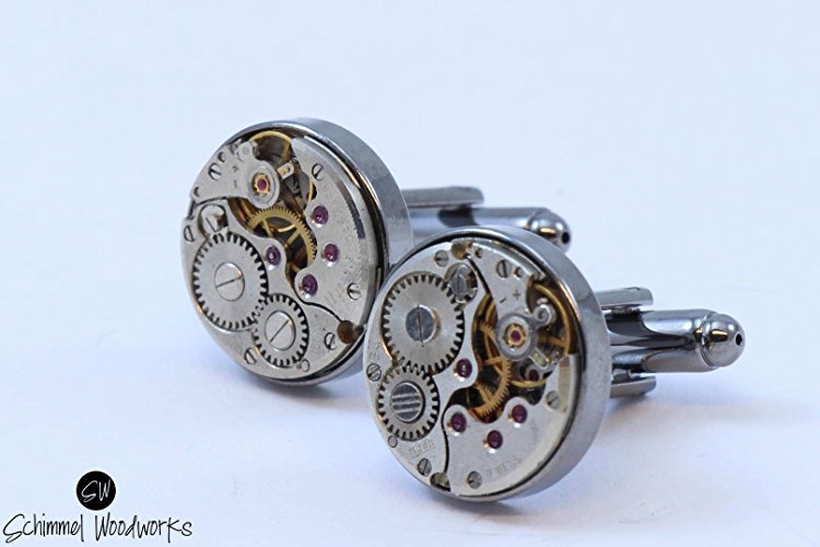 Men Steampunk Cufflinks with thick bezel - Luxury Handmade Gun Metal Vintage Watch Movement Steampunk Cufflinks / Cuff Links Wedding Gift