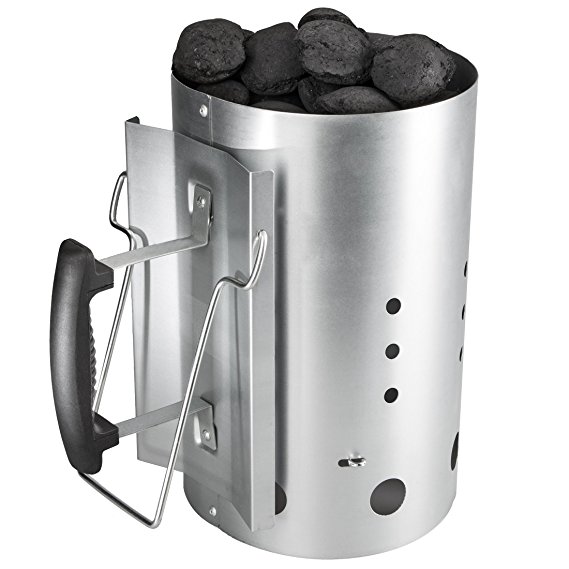 Bruzzzler Charcoal Starter with Safety Handle, Quick Start Barbecue Chimney Starter Ready in Just 20 Minutes Ideal for Camping & Grilling, 30 x 19 cm