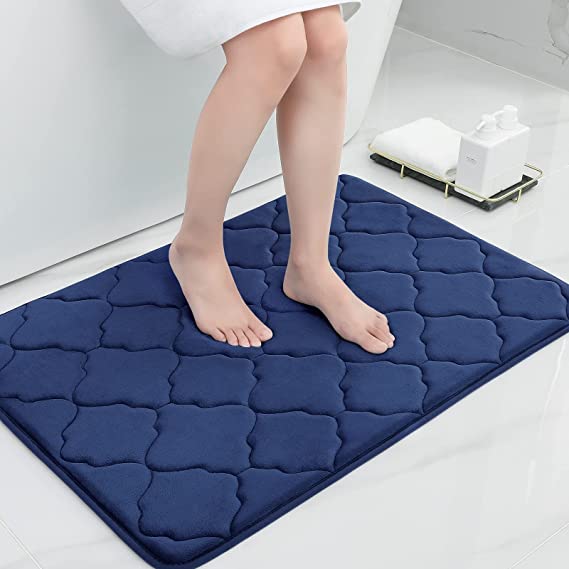 Olanly Memory Foam Bath Mat Rug, Ultra Soft Non Slip and Absorbent Bathroom Rug, Machine Wash Dry, Comfortable, Thick Bath Rug Carpet for Bathroom Floor, Tub and Shower, 24x36, Navy