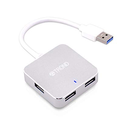 TROND D1 Aluminum USB 3.0 Hub (4 Port Compact, Bus-Powered, 6" USB Cable Integrated, Silver), Especially Designed for Laptops, Ultrabooks, MacBooks & Microsoft Surface Series (Windows 8.1 Compatible)