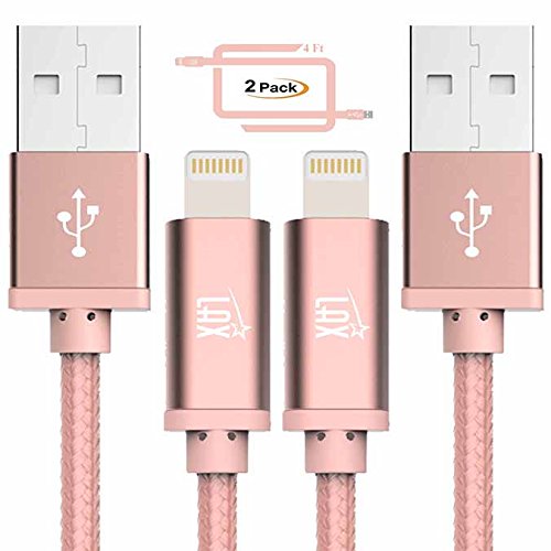 iPhone Charger USB Braided Cord [Apple MFi Certified] Braided Lightning Cable - iPhone X / 8 / 8 Plus / 7/ 7 Plus/ 6S/ 6 Plus/ iPad Cable (2-Pack (4ft), Rose Gold)