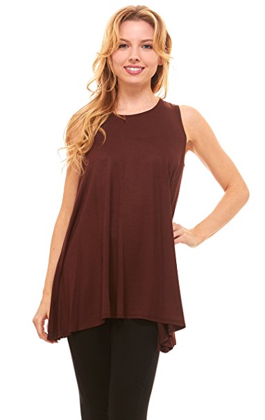 Womens Sleeveless A-Line Tank Top Tunic Solid Basic Long Flowy Top By Red Hanger