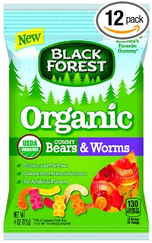 Black Forest Organic Gummy Bears & Worms Candy, 4 Ounce Bag, Pack of 12