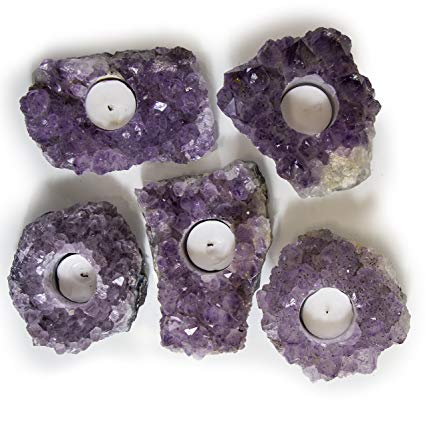 Rock Paradise Natural Amethyst Crystal Candle Holders Quartz – Amethyst Cluster Pillar Tea Light Candle Holders – Perfect For A Unique Atmosphere To Every Home And Wedding Décor