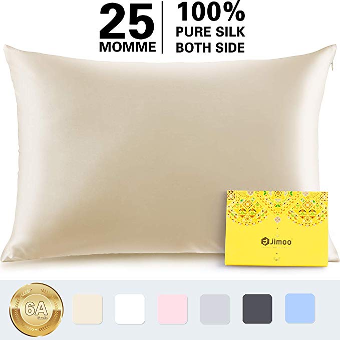 Silk Pillowcase for Hair and Skin,100% Pure Mulberry, 25 Momme 900 Thread Count with Hidden Zipper,Soft Breathable Smooth Both Sided Silk Pillow Cover-Gift Wrapped (Standard 20''×26'', Beige, 1 Piece)