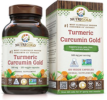 Nutrigold Turmeric Curcumin Gold (Features C3 Complex W/ Bioperine), 500 Mg, 120 Veg. Capsules
