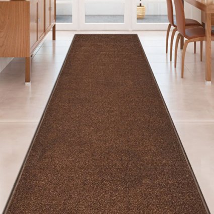 Custom Size BROWN Solid Plain Rubber Backed Non-Slip Hallway Stair Runner Rug Carpet 22 inch Wide Choose Your Length 22in X 12ft