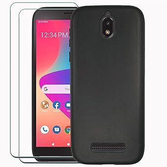 Ranyi for BLU View 2 Case with Screen Protector, Black Slim Flexible TPU Case with Screen Protector Shock Absorbing Rubber Full Body Protection Case Cover for BLU View 2 B130DL 5.5"