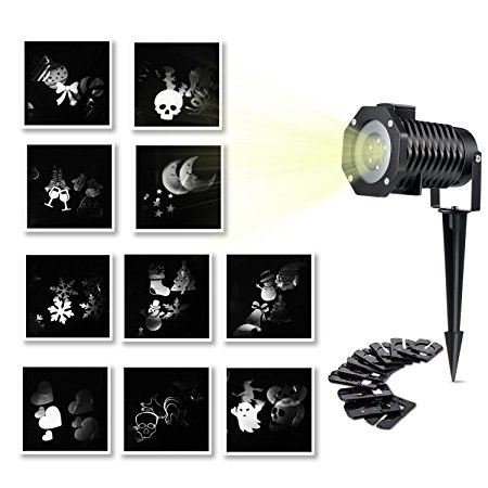 E-COM Snowflake Projector Lighting,10PCS Slides Warm And Scary Motion Landscape Projector Lamp For Christmas, Halloween, Garden, Wall, Party, Birthday , Tree, Outdoor Fairy Decorations(White)