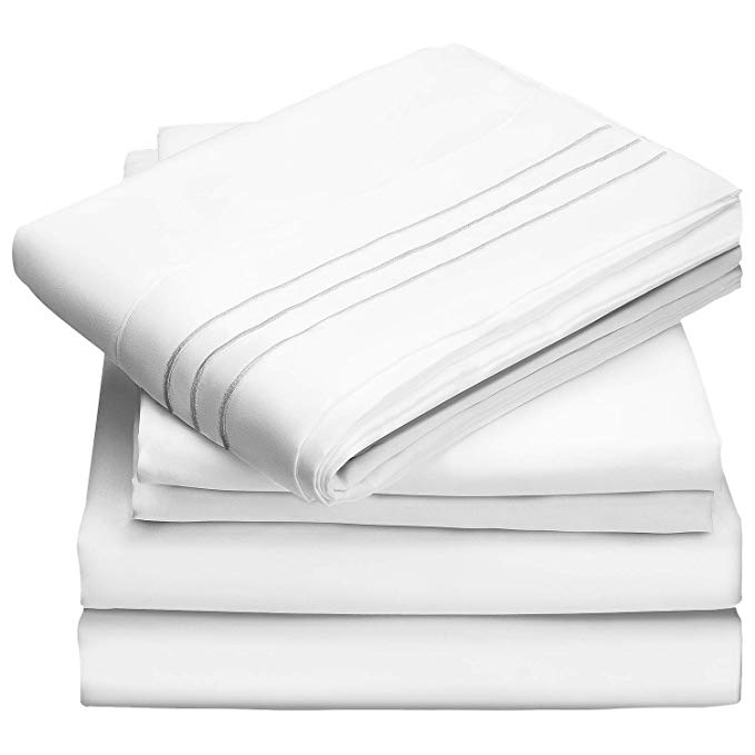 Veken Queen Sheets Set - Hypoallergenic Double-Brushed Microfiber Bed Sheets - Extra Soft, Breathable, Wrinkle Resistant Bedding Sets Up to 16'' Deep Pocket - 4 Piece, White