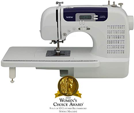 Brother Computerized Sewing and Quilting Machine, CS6000i, 60 Built-in Stitches, 7 Styles of 1-Step Size Buttonholes, Wide Table, Hard Cover, LCD Display and Auto Needle Threader, Beige/Blue