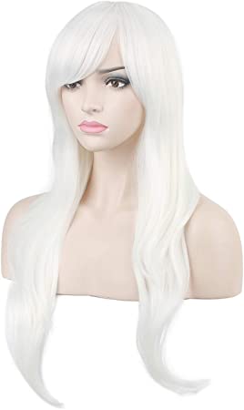 DAOTS 28" Wig Long Heat Resistant Big Wavy Hair Women Cosplay Wig (White)