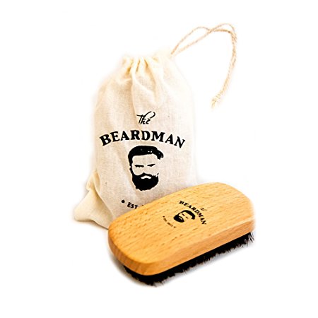 The Beardman Best Beard & Hair Brush for Men, Beachwood-Hard Wood with 100% Soft Boar Bristles to Comb Beards and Mustache Complete with a Cotton Gift Bag - Great to Use with Facial Hair Beard Oil, Balm and Conditioners, Use with Dry or Wet Beards (Pocket - Soft)