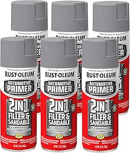 Rust-Oleum 260510-6PK Automotive 2-in-1 Filler & Sandable Primer Spray, Gray, 12 oz (Pack of 6)