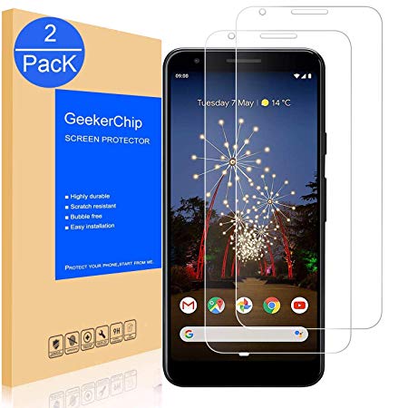Google Pixel 3a Screen Protector[2-Pack],GeekerChip Premium Tempered Glass Screen Protector for Google Pixel 3a