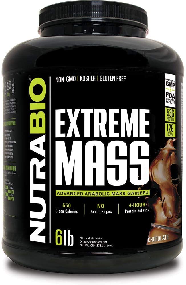 NutraBio Extreme Mass - 53G Protein - Advanced Anabolic Muscle Mass Gainer Protein - High Calorie - Full Spectrum Amino Acid - Chocolate, 6 Pound