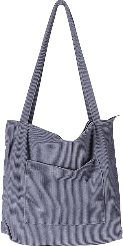 WantGor Women Corduroy Tote Bag, Large Shoulder Hobo Bags Casual Handbags Big Capacity Shopping Work Bag (Grey)