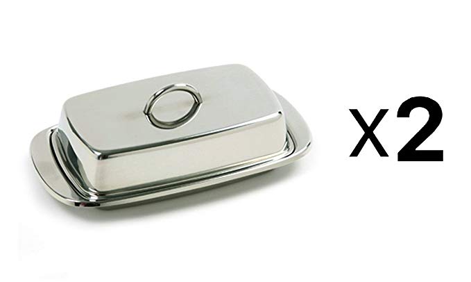 Norpro 282 Stainless Steel Double Covered Butter Dish, Silver (2)