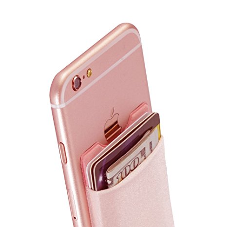 Phone Wallet, ARKTEK Stick On Cell Phone Wallet Case Adhesive Lycra Spandex Credit Card Universal Holder Fits Most Cell Phones & Cases (Pink)