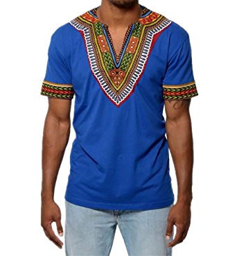 Karlywindow Dashiki Africa Short Sleeve T-Shirts V Neck Floral Print Tee Shirts Top