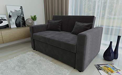 Direct Furniture" Ravena 2-Seater Sofa Bed with Side Pocket Storage Sofabed, Chenille, Charcoal, Two_Seats