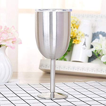 Stainless Steel Wine Glasses, 1 Pcs 10oz 400ml Vacuum 304 Stainless Steel Cocktail Glass Wine Goblet Glass Great for Daily, Camping & Picnics Silver