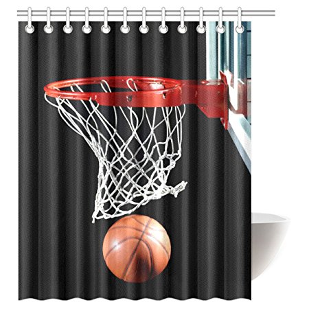 InterestPrint Basketball Waterproof Polyester Fabric 60 (w) x 72 (h) Shower Curtain and Hooks