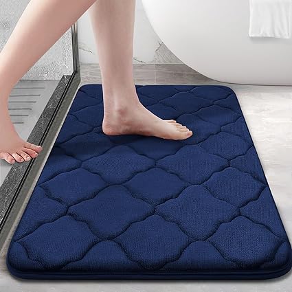 OLANLY Memory Foam Bath Mat Rug 30x20, Ultra Soft Non Slip and Absorbent Bathroom Rug, Machine Wash Dry, Comfortable, Thick Bath Rug Carpet for Bathroom Floor, Tub and Shower, Navy