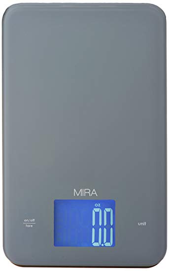 MIRA Digital Kitchen Scale, Tempered Glass, Large Display, Touch Buttons, Gray