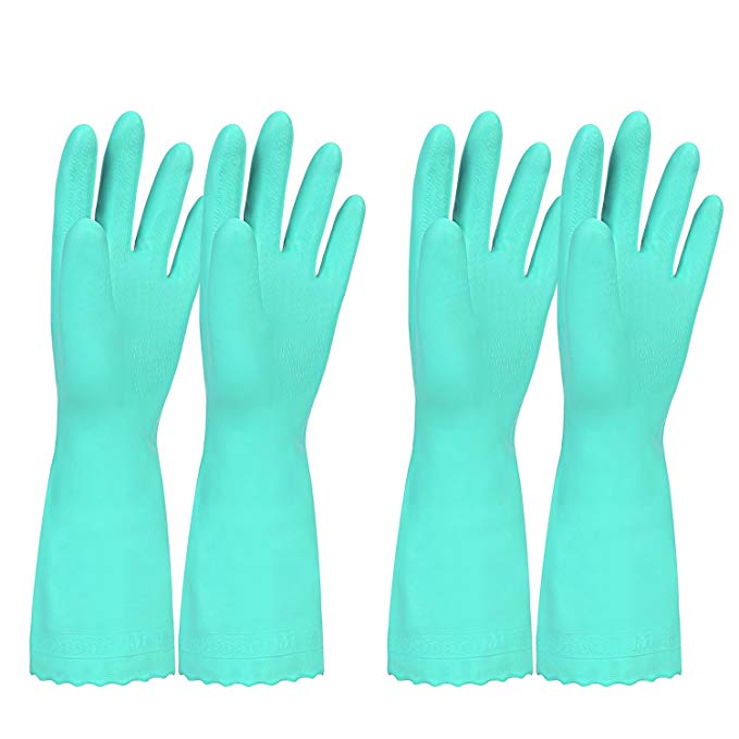 Elgood Household Gloves,Latex Free Vinyl Cotton Lining Non- Slip Swirl Grip Gloves Kithen Dishwashing Laundry Cleaning 2 Pairs (Blue, M)