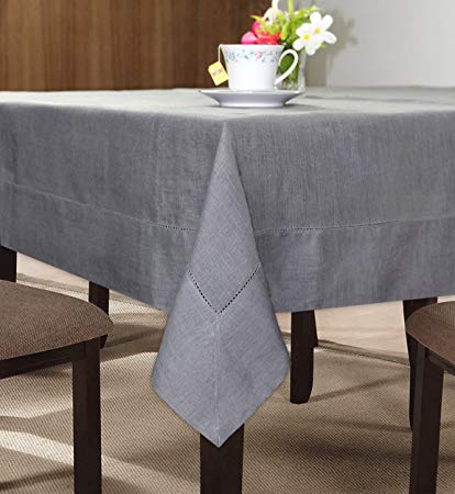 100% Linen Hemstitch Table Cloth - Size 60x60 Charcoal - Hand Crafted and Hand Stitched Table Cloth with Hemstitch Detailing. The Pure Linen Fabric Works Well in Both Casual and Formal Settings