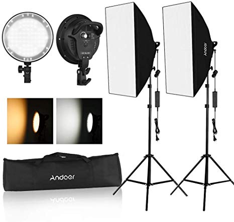 Andoer Softbox Lighting Kit 45W Bi-Color Dimmable LED Photography Studio Lighting Kit(Color Temperature: 2700K-5500K) 20X28 Inch Photography Softbox Kit for Photo, Studio, Video, Shooting