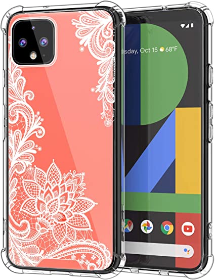 MoKo Compatible with Google Pixel 4 XL Case, Crystal Clear Reinforced Corners TPU Bumper   Anti-Yellow Anti-Scratch Transparent Hard Panel Cover for Google Pixel 4XL 6.3 inch 2019 - Crystal Lace