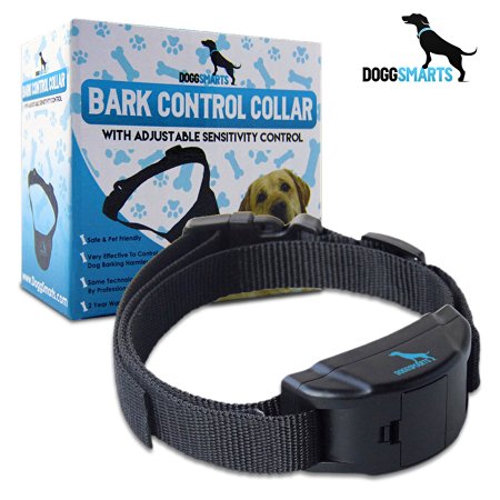 DoggSmarts Premium Bark Dog Collar Training System - Professional PetSafe Electric No Bark Shock Control with 7 Adjustable Sensitivity Levels with Manuel, Free Extra Battery Included