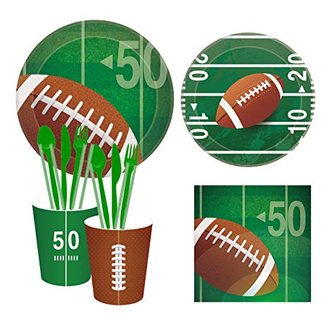 CC HOME Sports Football Touchdown Party Supplies,Super Bowl Party Decorations Sport Game Day Tableware Set -Serves 16 - Include 16 7" Dessert Plates,16 9" Dinner Plates,40 Luncheon Napkins,Forks,Knives,Spoons