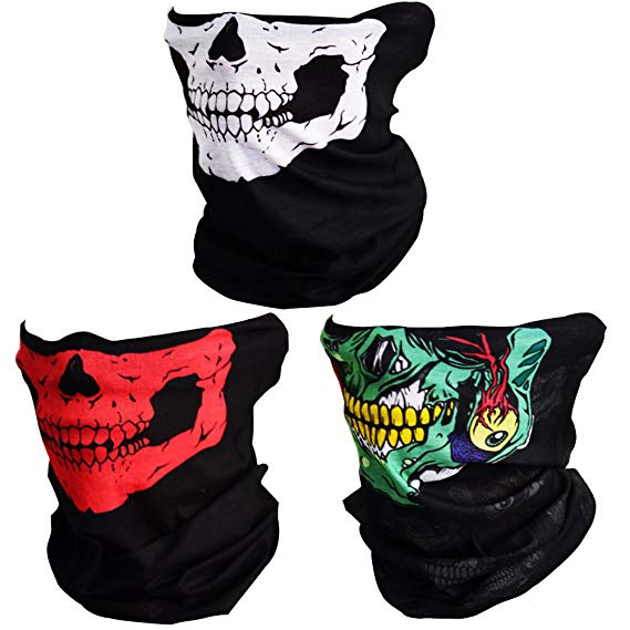 CIKIShield Couples Seamless Skull Face Tube Mask Black (3pcs-Color Set-D)