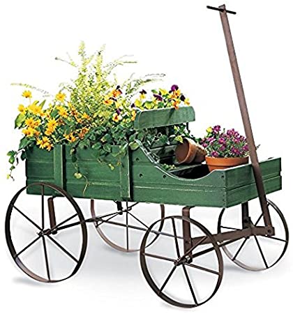 Amish Wagon Decorative Garden Planter, Green