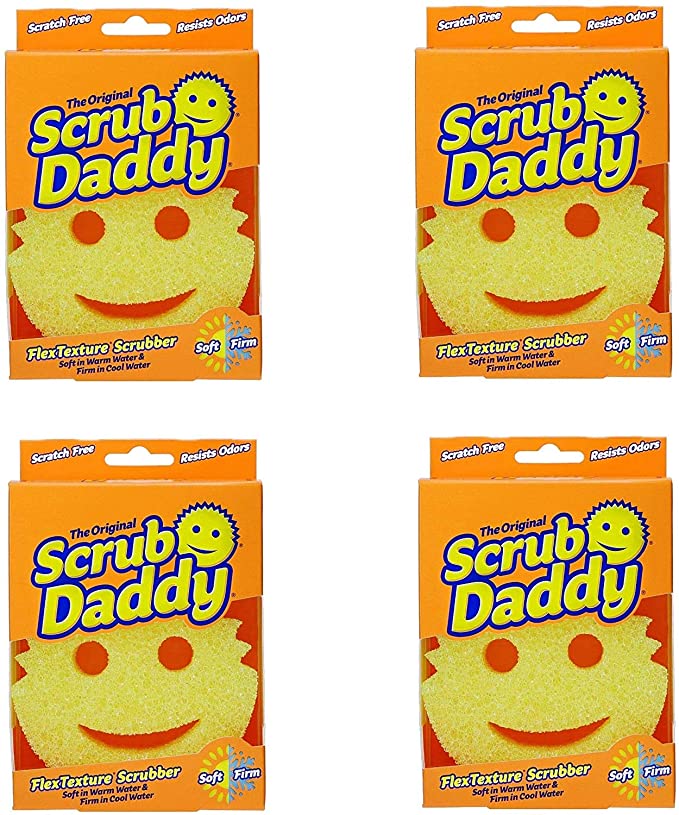 Scrub Daddy The Original FlexTexture Sponge, Soft in Warm Water, Firm in Cold, Deep Cleaning, Dishwasher Safe, Multiuse, Scratch Free, Odor Resistant, Functional, Ergonomic, 4pk