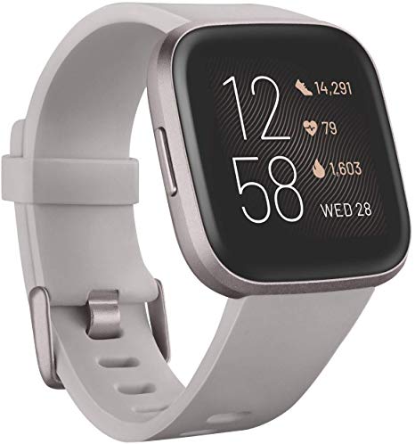 Fitbit Versa 2 Health & Fitness Smartwatch with Voice Control, Sleep Score & Music, Stone/Mist Grey