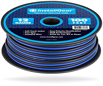 InstallGear 12 Gauge AWG 100ft Speaker Wire True Spec and Soft Touch Cable - Blue/Black