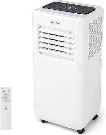 COSTWAY Portable Air Conditioner, 8000 BTU Portable AC Unit with Fan & Dehumidifier, Smart Sleep Mode, 24H Timer, Auto Swing & Window Installation Kit, Cools up to 250 Sq.Ft. (8000 BTU)