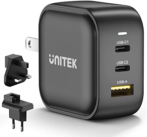 Unitek USB C Charger 3 Ports 66W GaN Wall Charger PD Fast Charging Compatible with MacBook Air/iPhone 13/12/12 Pro/Max, Galaxy S21/S20, Oneplus, iPad, and More