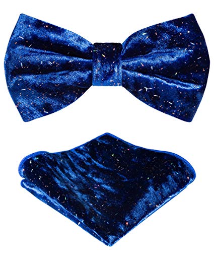 Tie G,Glittering Rami or Velvet Bow tie Pocket Square set in Gift Case,Twinkle Stars in Space,Perfect wedding tie
