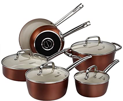 COOKSMARK Pots and Pans Set, Nonstick Ceramic Cookware Set Copper Finish - Dishwasher Safe Oven Safe - 10 Piece